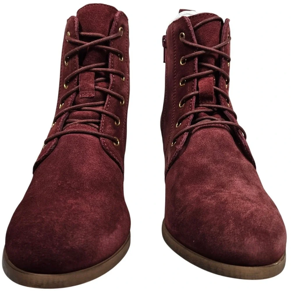 Diba Blake Suede Bootie Burgundy Lace Up Wedge Ankle Boots Women Size 8.5‎